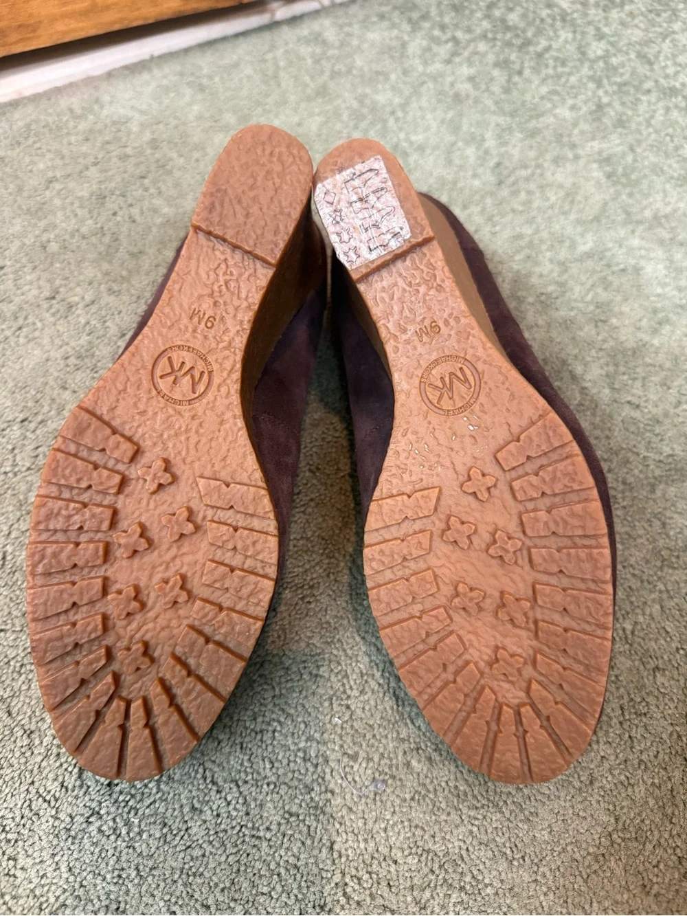 MUCHAEL KORS Women's Dark Brown Suede Wedge Penny Loafers, BRAND NEW